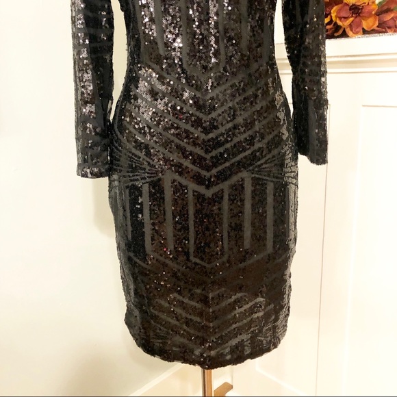 Black Sequin Glitter Bodycon Cocktail Party Dress - Picture 5 of 8